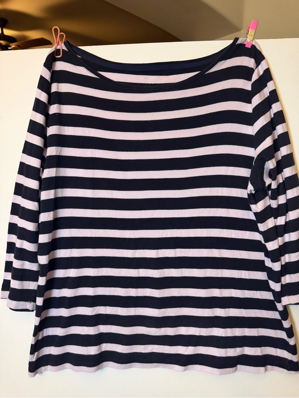 Talbots Navy and Light Pink Striped Long Sleeve Top